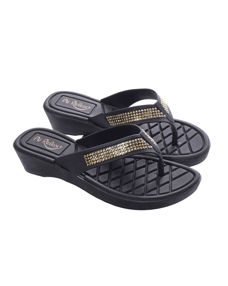 Chinelo Anabela Tulipa - Preto