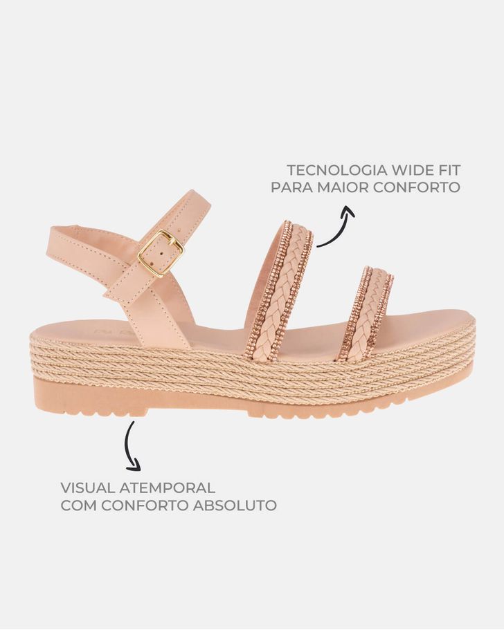 Sandália Anabela Acácia - Amêndoa