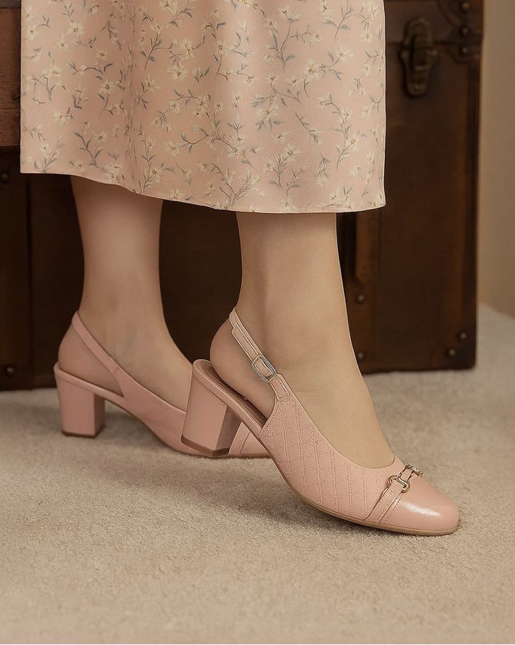 Sapato Slingback Salto Médio - Rose