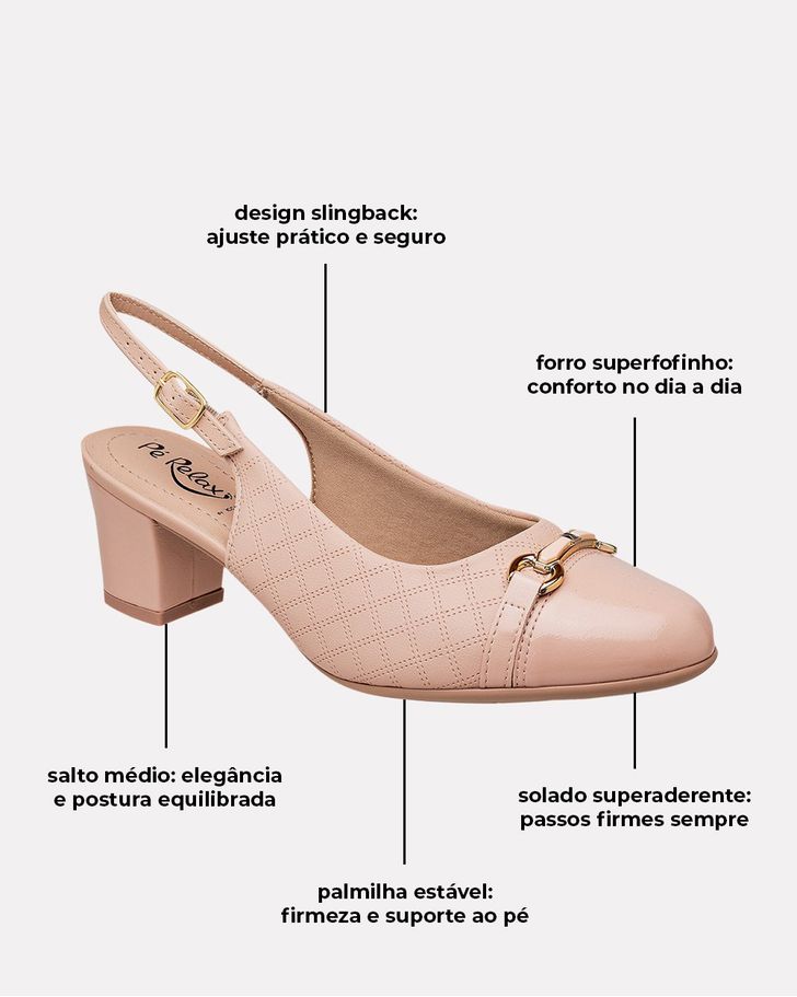 Sapato Slingback Salto Médio - Rose