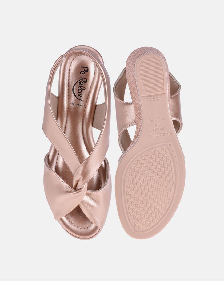 Sandália Slingback Anabela Floralis - Ouro