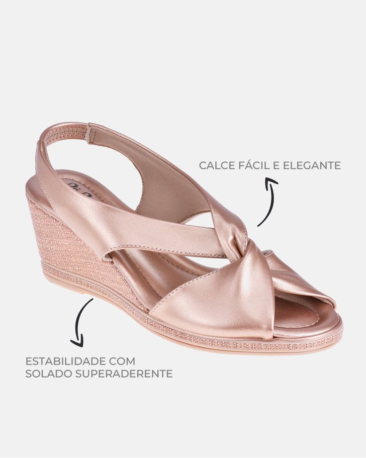 Sandália Slingback Anabela Floralis - Ouro