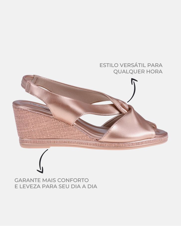 Sandália Slingback Anabela Floralis - Ouro