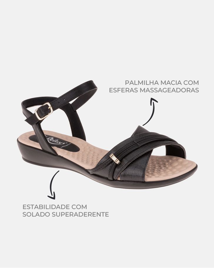 Sandália Anatômica Jasmim - Preta / Palmilha Bege
