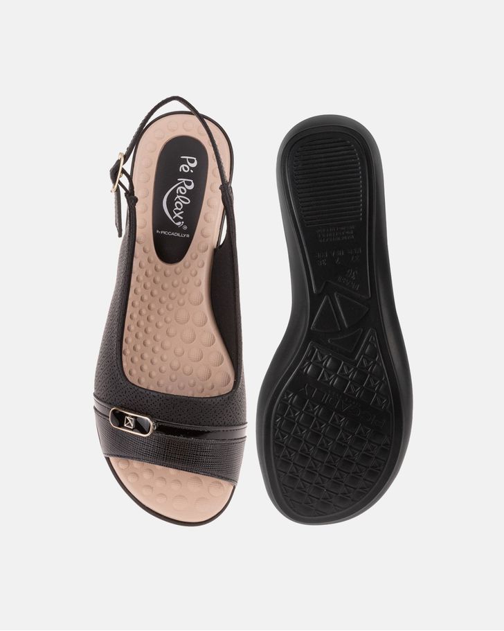 Slingback Jasmim Rasteira - Preto / Palmilha Bege