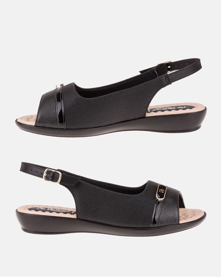 Slingback Jasmim Rasteira - Preto / Palmilha Bege