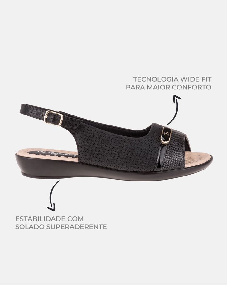 Slingback Jasmim Rasteira - Preto / Palmilha Bege