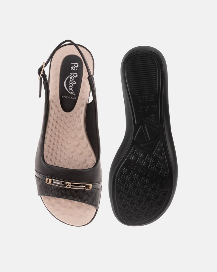 Slingback Jasmim Rasteira - Preto / Palmilha Bege