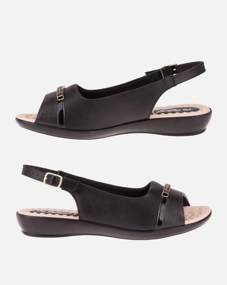 Slingback Jasmim Rasteira - Preto / Palmilha Bege