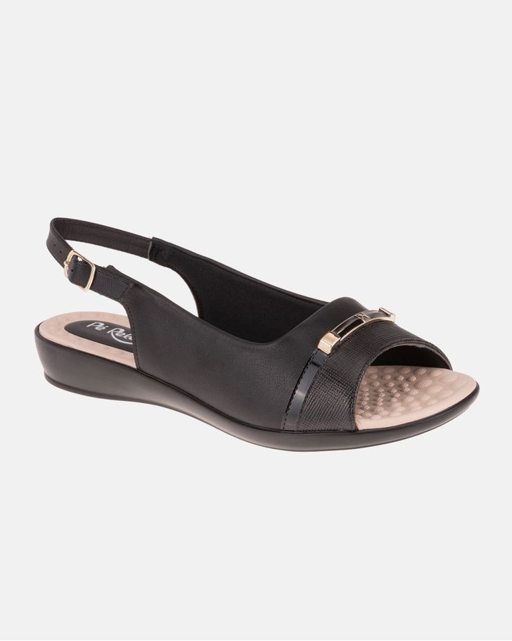 Slingback Jasmim Rasteira - Preto / Palmilha Bege