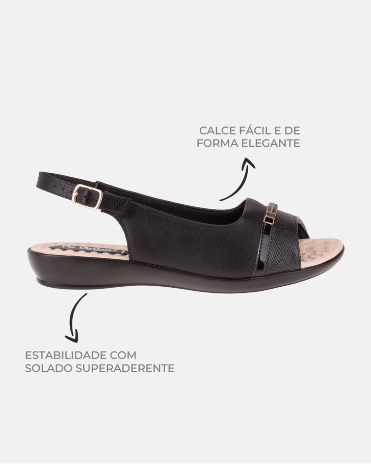 Slingback Jasmim Rasteira - Preto / Palmilha Bege