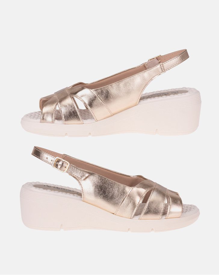 Sandália Anabela Papoula - Dourada / Off White