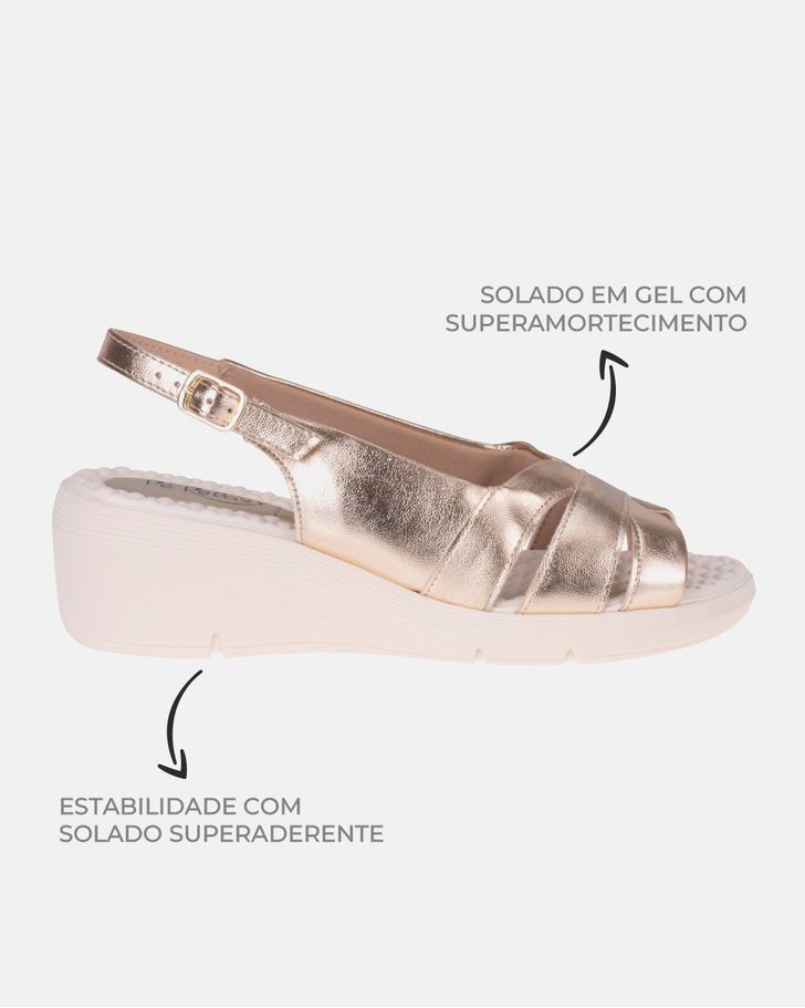 Sandália Anabela Papoula - Dourada / Off White