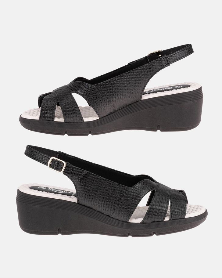 Sandália Anabela Papoula - Preta / Palmilha Off White