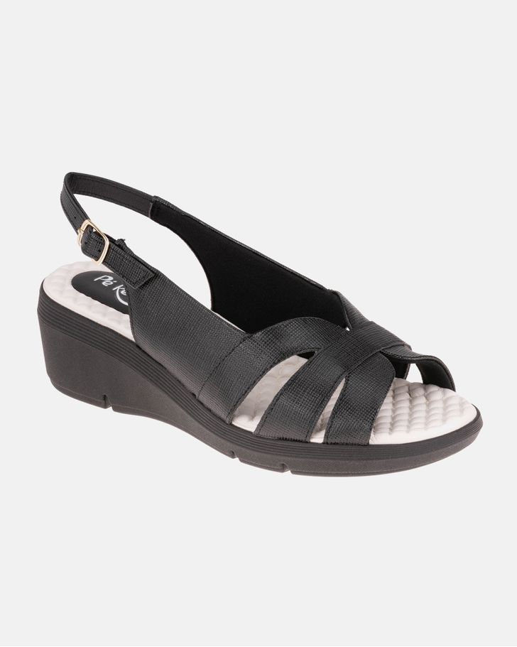 Sandália Anabela Papoula - Preta / Palmilha Off White