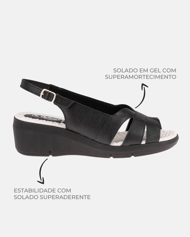 Sandália Anabela Papoula - Preta / Palmilha Off White