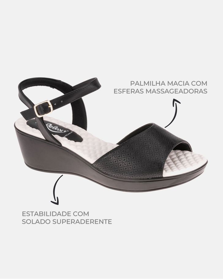 Sandália Anabela Papoula - Preto