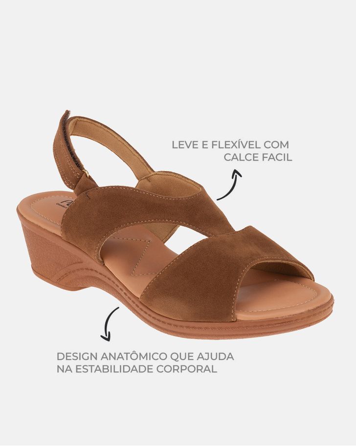 Sandália Salto Médio Verbena - Suede Caramelo Escuro