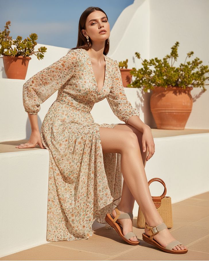 Sandália Gerânio Salto Baixo - Bege