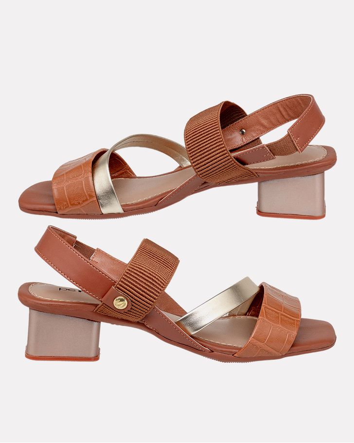 Sandália Angelônia Salto Grosso - Caramelo/Ouro 