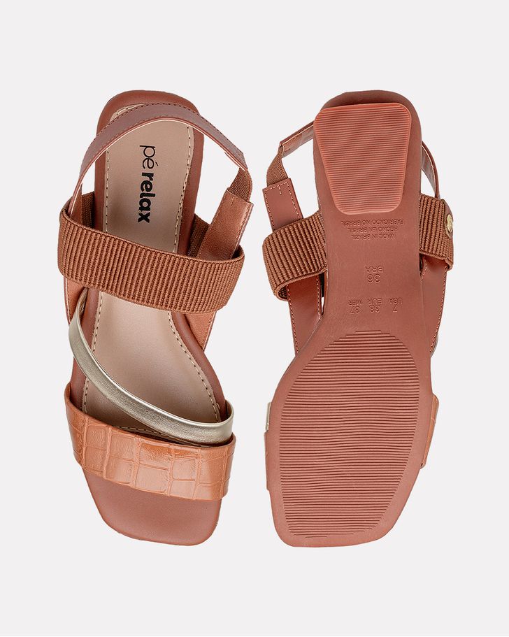 Sandália Angelônia Salto Grosso - Caramelo/Ouro 