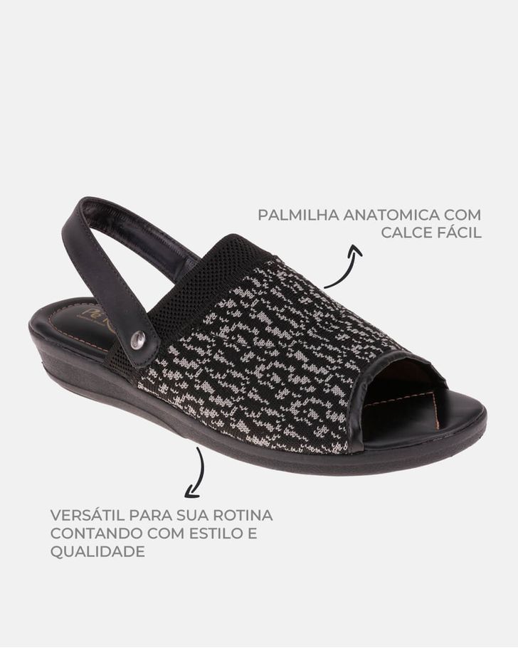 Sandália Gerânio Salto Baixo - Preta