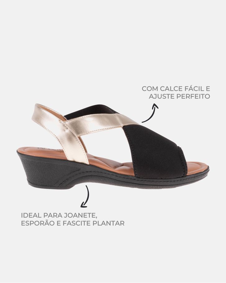 Sandália para Joanete Verbena - Preta / Dourada