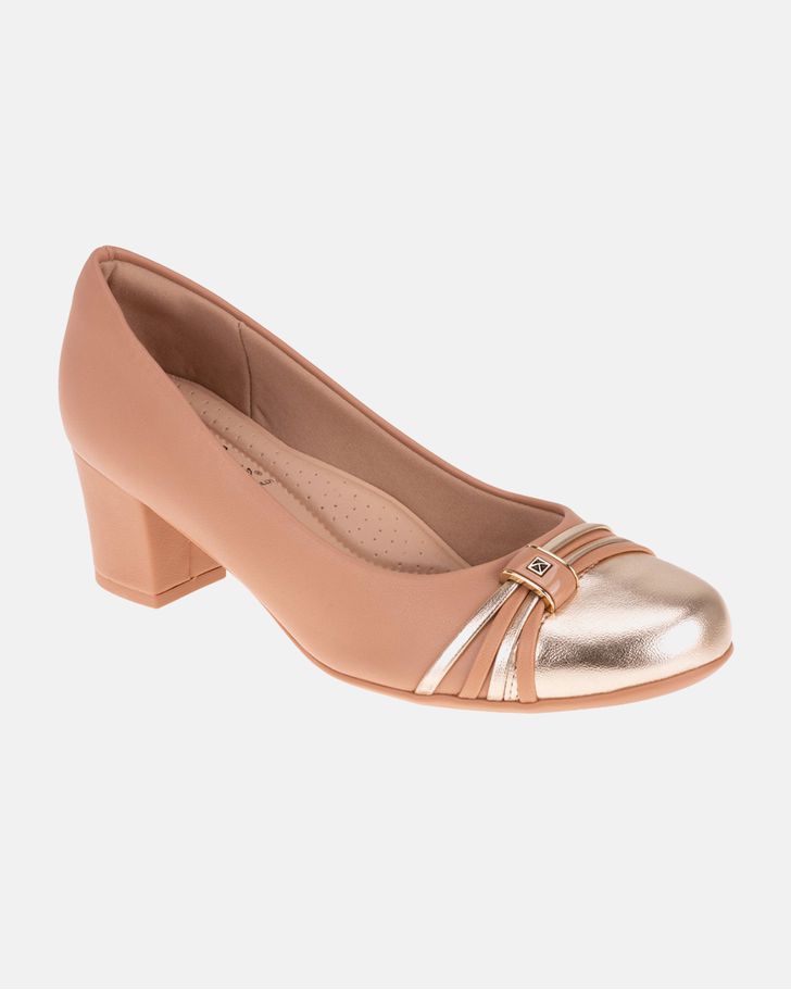 Sapato Social Feminino Magnólia - Amêndoa / Ouro