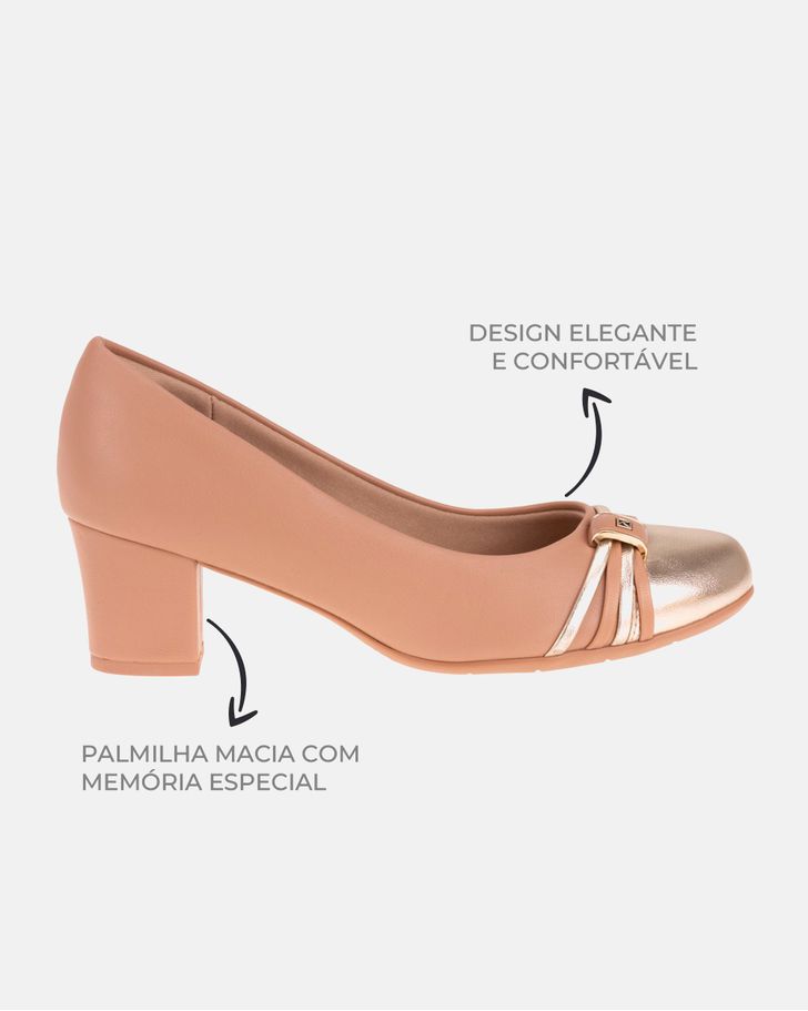 Sapato Social Feminino Magnólia - Amêndoa / Ouro