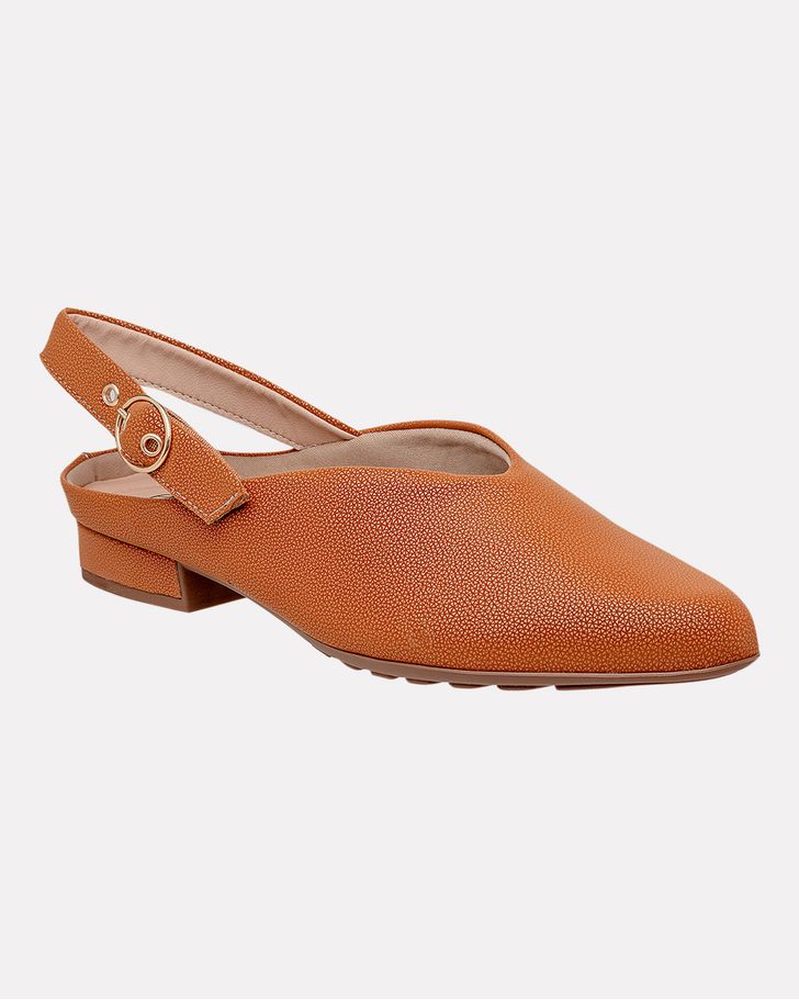 Sapato Slingback Salto Baixo - Mascavo