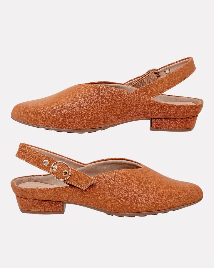 Sapato Slingback Salto Baixo - Mascavo