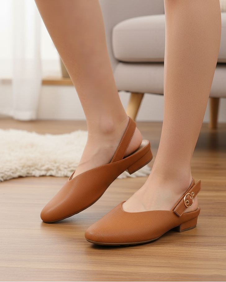Sapato Slingback Salto Baixo - Mascavo