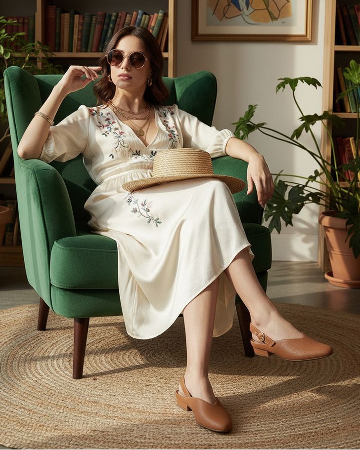 Sapato Slingback Salto Baixo - Mascavo