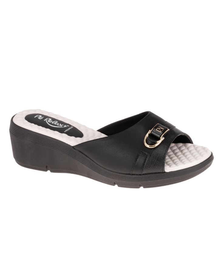 Tamanco Anabela Papoula - Preto / Palmilha Off White