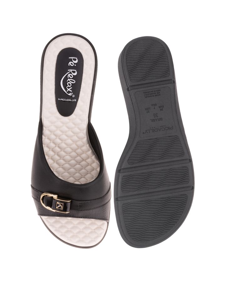 Tamanco Anabela Papoula - Preto / Palmilha Off White