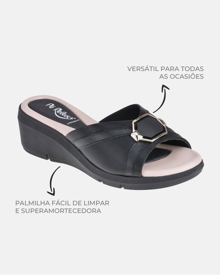 Tamanco Anabela Papoula - Preto