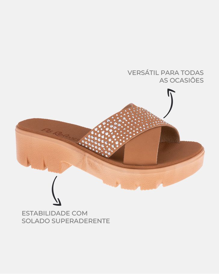 Tamanco Cravo - Caramelo / Silver