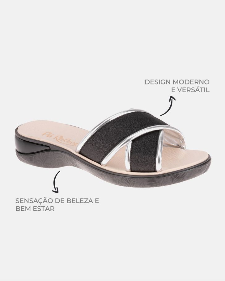 Tamanco Helianto - Preto / Prata