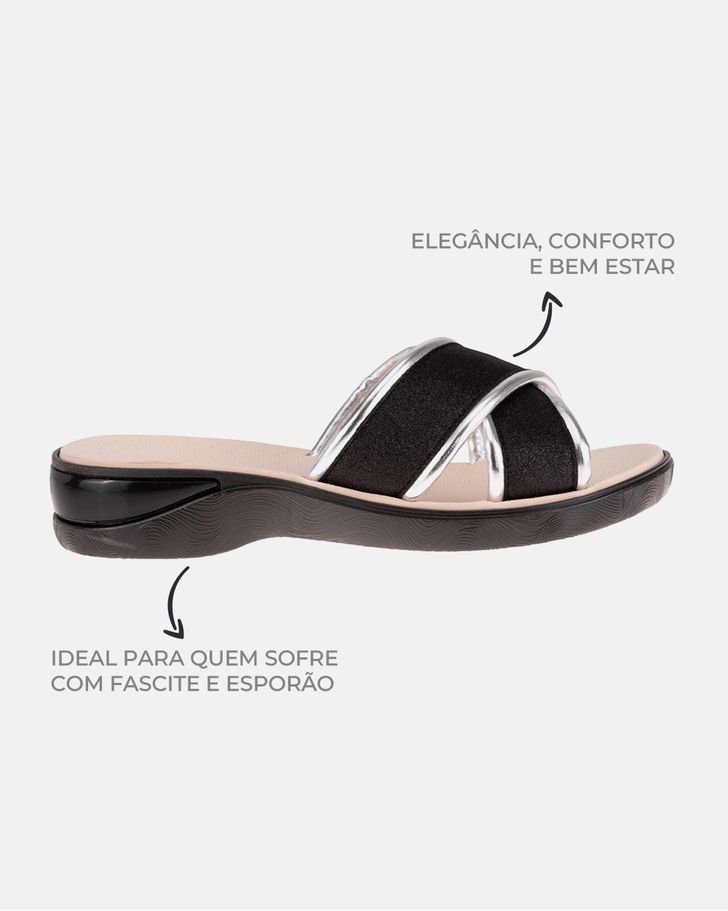 Tamanco Helianto - Preto / Prata