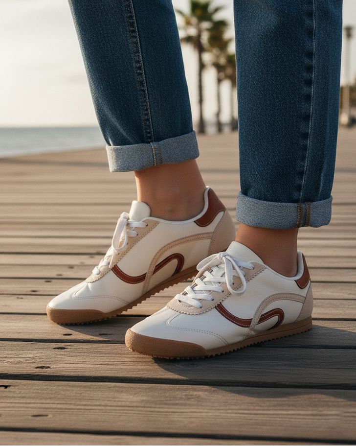 Tênis Casual Retrô Aster - Off White / Ocre