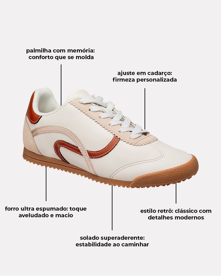 Tênis Casual Retrô Aster - Off White / Ocre
