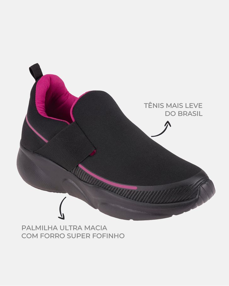 Tênis Pluma - Preto / Fucsia - Sola Preta