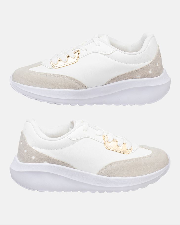 Sneaker Ortopédico Bromélia - Branco / Niquel / Dourado