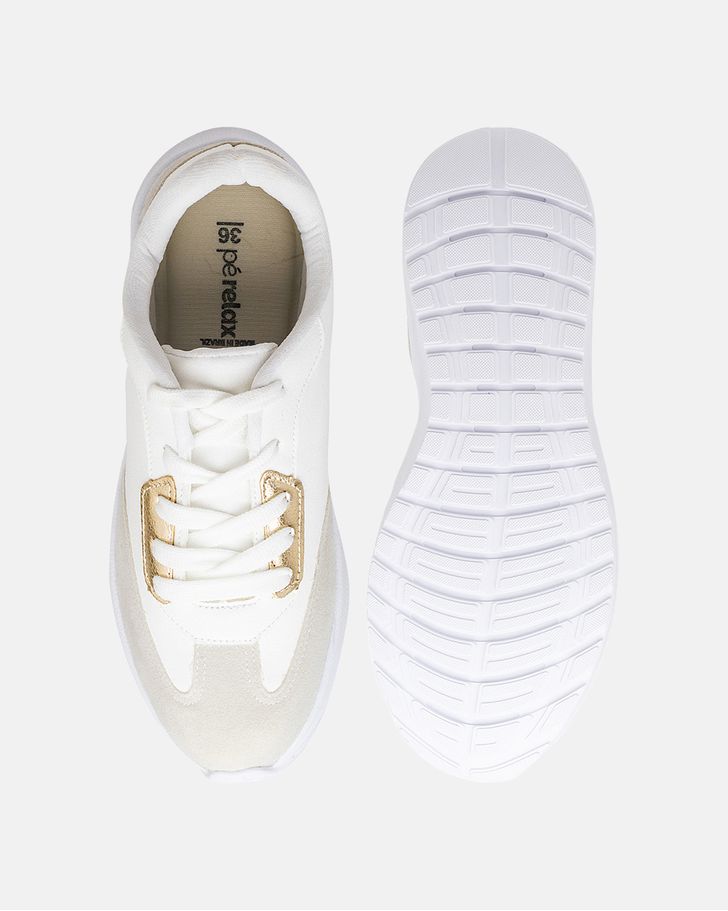 Sneaker Ortopédico Bromélia - Branco / Niquel / Dourado