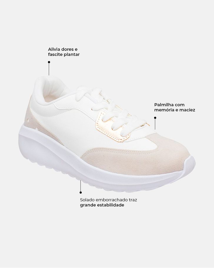 Sneaker Ortopédico Bromélia - Branco / Niquel / Dourado