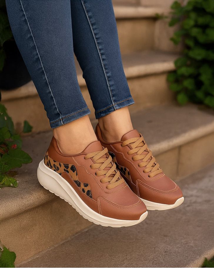 Sneaker Ortopédico Bromélia - Caramelo / Onça