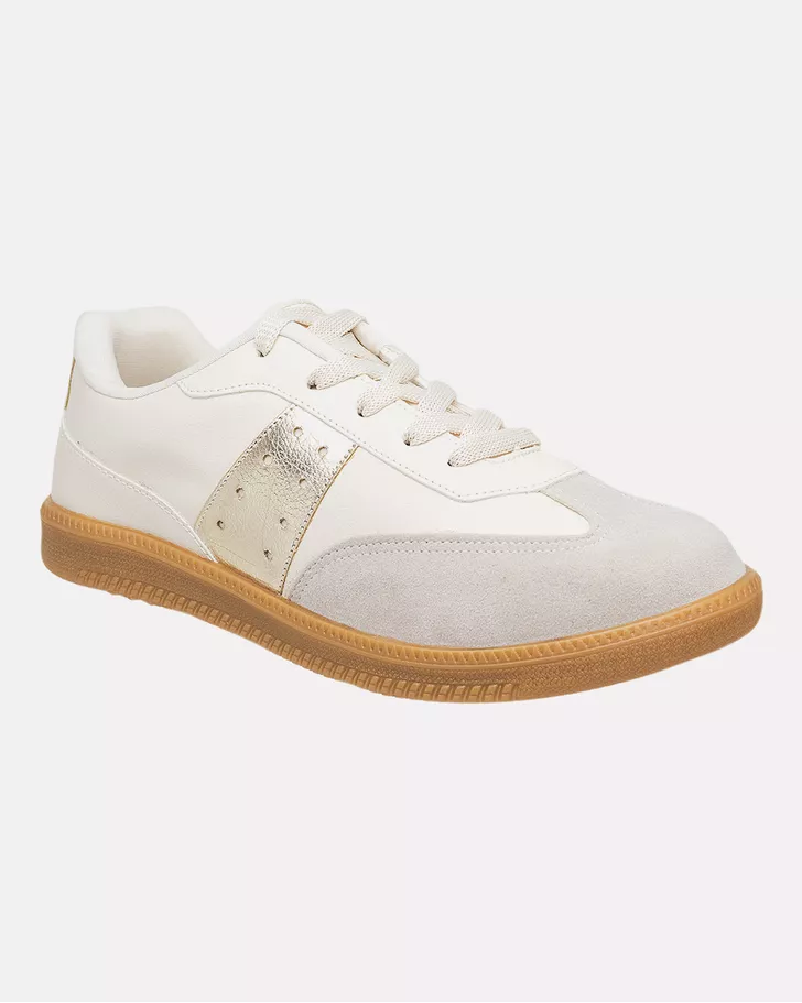 Tênis Samba Torênia - Off White / Ouro | Pé Relax Calçados