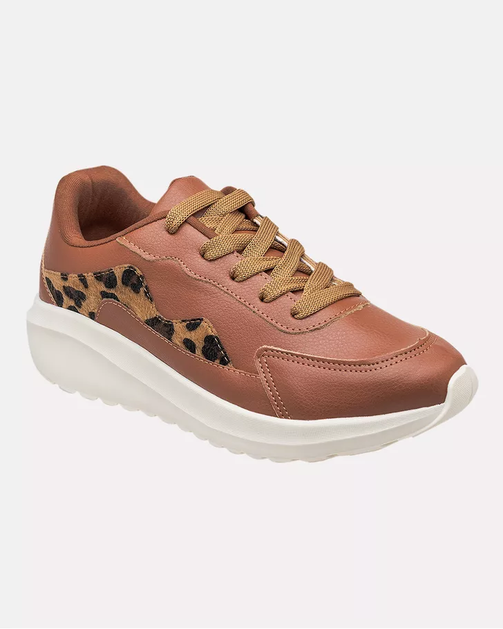 Sneaker Ortopédico Bromélia - Caramelo / Onça | Pé Relax Calçados