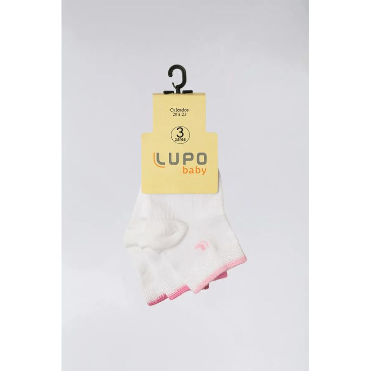 KIT C/3 MEIA LUPO 2165 BRANCO/ROSA