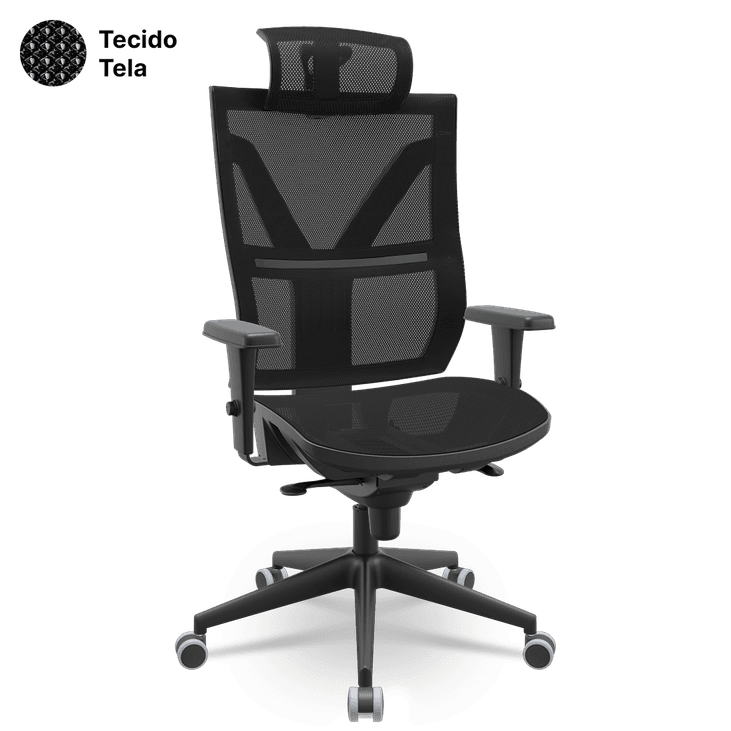 Cadeira Presidente Darix Mesh Giratória Braços Reguláveis 3D e Encosto de Cabeça